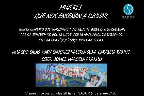 En este momento estás viendo SADOP distinguirá a "Mujeres que nos enseñan a luchar"